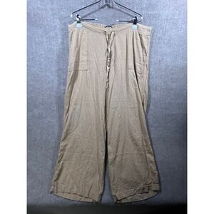 Like an Angel Linen Blend Wide Leg Pants Tan 3X Drawstring Pockets